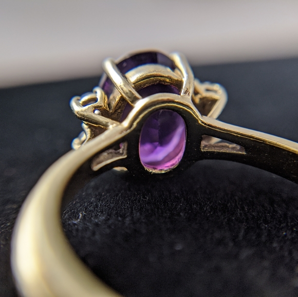 14K Gold Amethyst Solitaire Ring & Diamond Accents - Picture 5 of 8